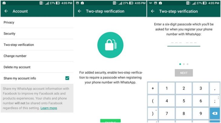 The WhatsApp"s two-step Verification