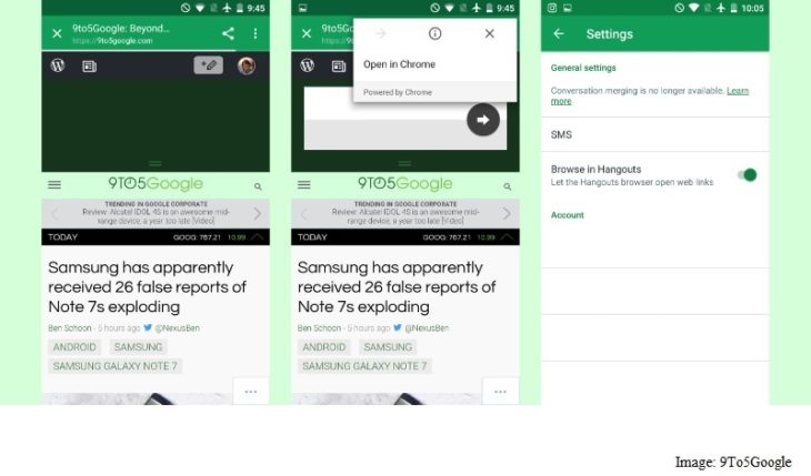 Hangouts 13.0 for Android launched With Chrome custom Tabs guide.